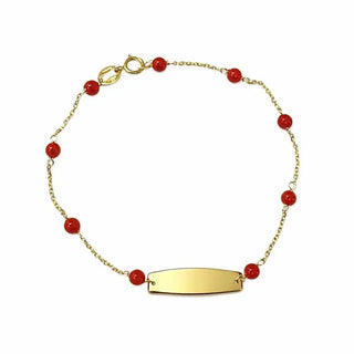 18K Solid Yellow Gold Coral Beads ID Bracelet for Girls