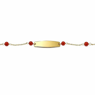 18K Solid Yellow Gold Coral Beads ID Bracelet for Girls