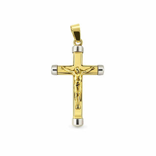 18K Solid Two Tone Gold Polished Small Crucifix Pendant