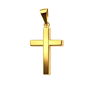 18K Solid Yellow Gold Polished Square Tube Cross Pendant