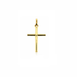 Small 18K Solid Yellow Gold Polished Round Tube Cross
