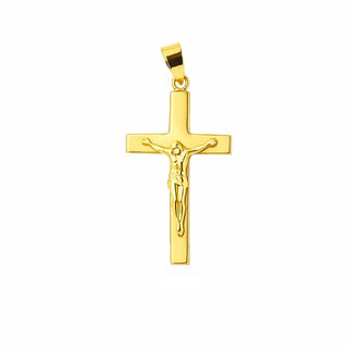 18K Yellow Gold Polished  Square Rounded Tube Crucifix