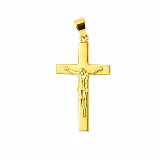18K Yellow Gold Polished Square Rounded Edge Tube Crucifix