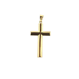 18K Solid Yellow Gold Polished Oval Tube Cross 1.07 inches