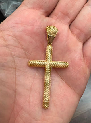 18K Yellow Gold Large Filigree Diamond-Cut Cross Pendant