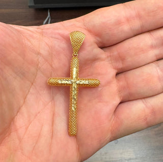 18K Yellow Gold Large Filigree Diamond-Cut Cross Pendant