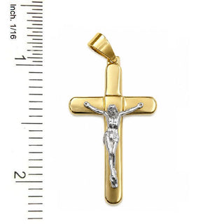 18K Solid Yellow & White Gold Polished Mens Crucifix Pendant