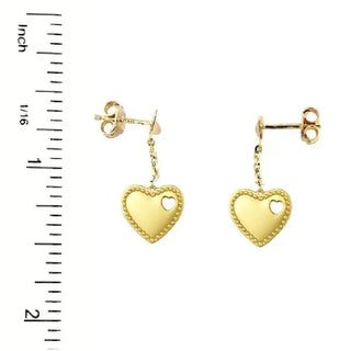 18K Solid Yellow Gold Dangle Polished Heart Post Earrings