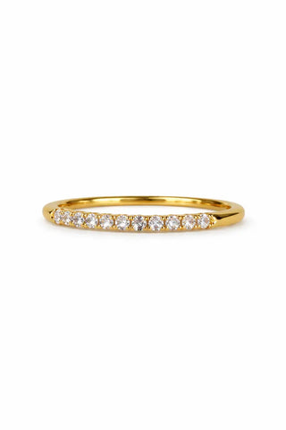 18K Solid Yellow Gold Thin Diamond Stackable Band Ring