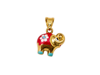 18K Solid Yellow Gold Puffy Enamel Elephant Charm Pendant/ red color