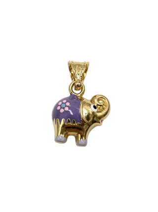 18K Solid Yellow Gold Puffy Enamel Elephant Charm Pendant/ lavender color
