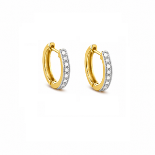 18K Solid Yellow Gold Diamond Hinged Hoop Huggie Earrings