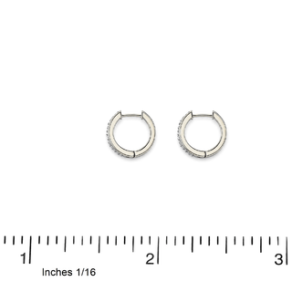 18K Solid White Gold Diamond Hinged Hoop Huggie Earrings