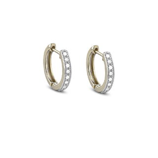 18K Solid White Gold Diamond Hinged Hoop Huggie Earrings