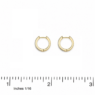 18K Solid Yellow Gold Diamond Hinged Hoop Huggie Earrings
