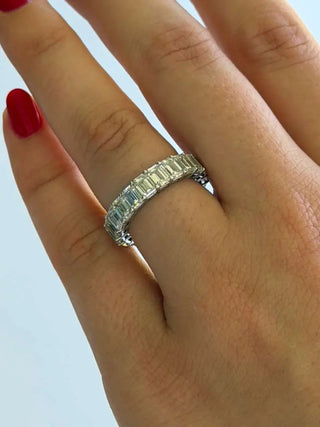 14K Solid White Gold 5 CT TWT Emerald Cut Eternity Band Ring