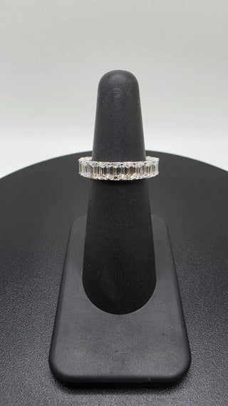 14K Solid White Gold 5 CT TWT Emerald Cut Eternity Band Ring