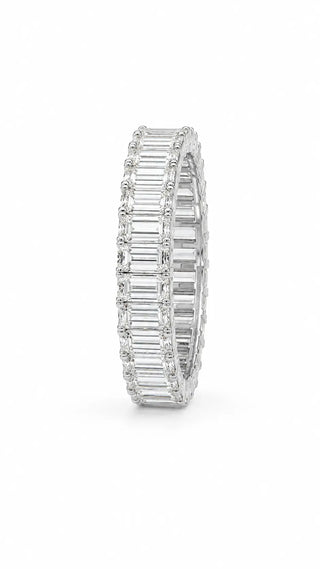 14K Solid White Gold 5 CT TWT Emerald Cut Eternity Band Ring