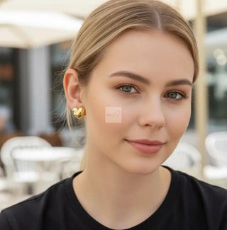 18K Solid Yellow Gold Polished Puffy Faceted Heart Earrings