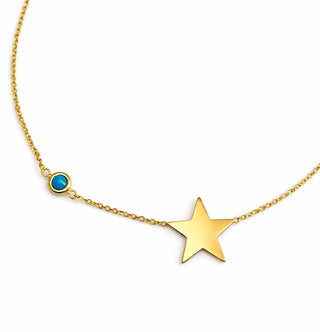 18K Solid Yellow Gold Polished Turquoise Star Bracelet