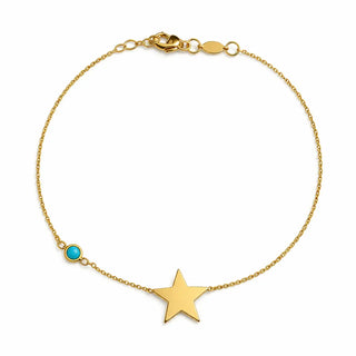 18K Solid Yellow Gold Polished Turquoise Star Bracelet - Amalia J & Boutique