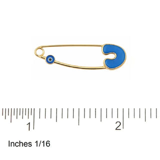 18k Solid Yellow Gold Blue Enamel Mini Evil Eye Safety Pin
