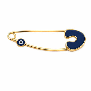 18k Solid Yellow Gold Blue Enamel Mini Evil Eye Safety Pin