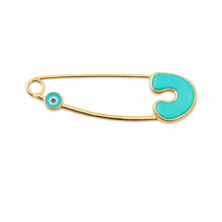 18k Solid Yellow Gold Blue Enamel Mini Evil Eye Safety Pin