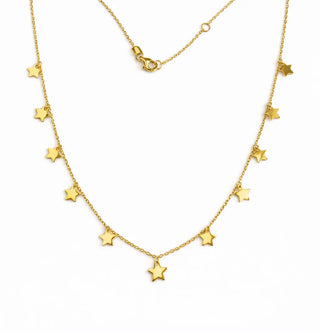 18K Solid Yellow Gold Eleven Polished Dangle Stars Necklace