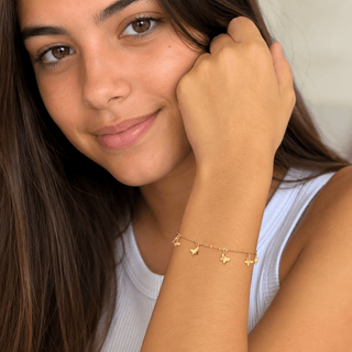 18K Solid Yellow Gold Dangling Mini Butterflies Bracelet