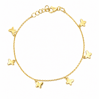 18K Solid Yellow Gold Dangling Mini Butterflies Bracelet