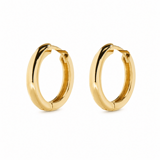 18K Solid Yellow Gold Medium Hinged Huggie Hoop Earrings