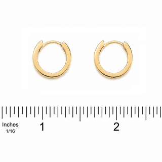 18K Solid Yellow Gold 15 mm Hinged Huggie Hoop Earrings