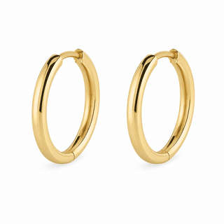 18K Solid Yellow Gold 15 mm Hinged Huggie Hoop Earrings