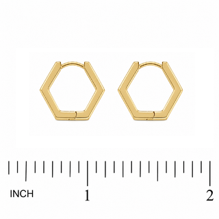 18K Solid Yellow Gold Hexagonal Hinged Huggie Hoop Earrings