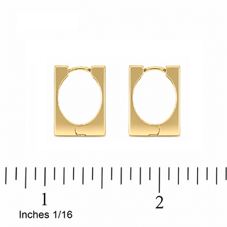 18K Yellow Gold Square Rectangle thin Huggie Hoop Earrings