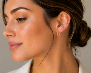 18K Yellow Gold Square Rectangle thin Huggie Hoop Earrings
