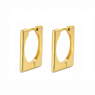 18K Yellow Gold Square Rectangle thin Huggie Hoop Earrings