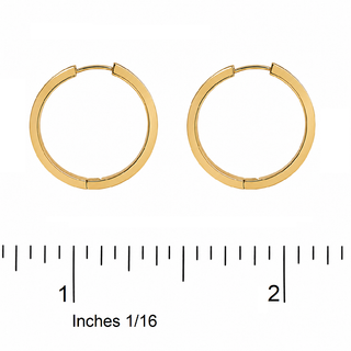 18K Solid Yellow Gold Large Thin Hinged Huggie Hoop Earrings