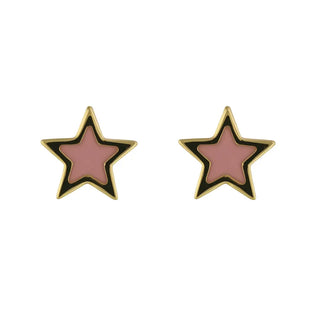 18K Massiv Gelbgold Pink Emaille Stern Ohrstecker