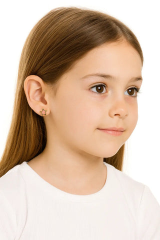 18K Massiv Gelbgold Pink Emaille Stern Ohrstecker