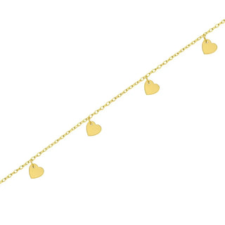 18K Solid Yellow Gold Dangling Mini Hearts Bracelet