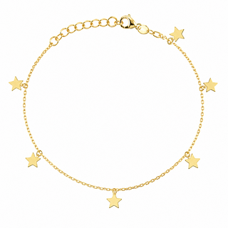 18K Solid Yellow Gold Dangling mini Stars Anklet Bracelet