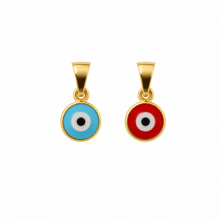 18K Solid Yellow Gold Blue or Red Mini Evil Eye Pendant