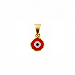 18K Solid Yellow Gold Blue or Red Mini Evil Eye Pendant