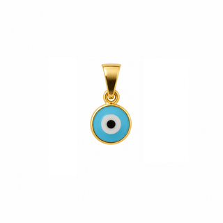 18K Solid Yellow Gold Blue or Red Mini Evil Eye Pendant