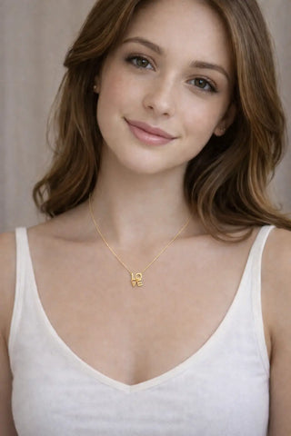 18K Solid Yellow Gold Centered Square Love Necklace