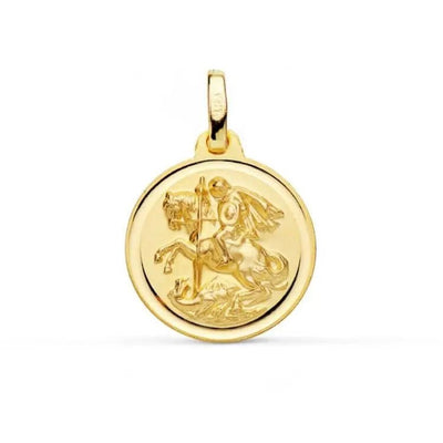 18K Solid Yellow Gold Saint George 16mm Medal Pendant