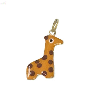 18K Solid Yellow Gold Enamel Giraffe Charm Pendant