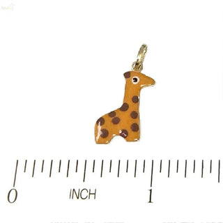 18K Solid Yellow Gold Enamel Giraffe Charm Pendant